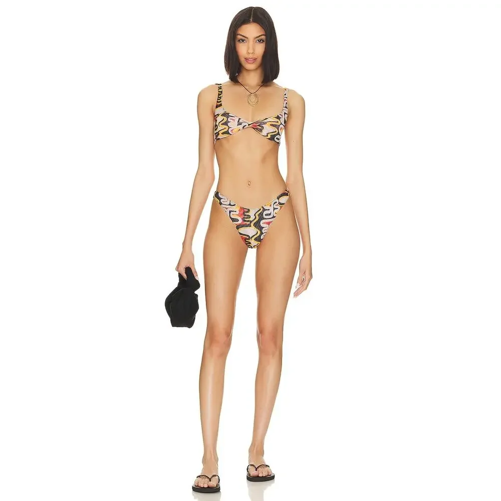 Gonza Twist Front Swim Bikini Top Semi-Sheer Swimwear Abstract Pattern Deia Sz S - Picture 4 of 10